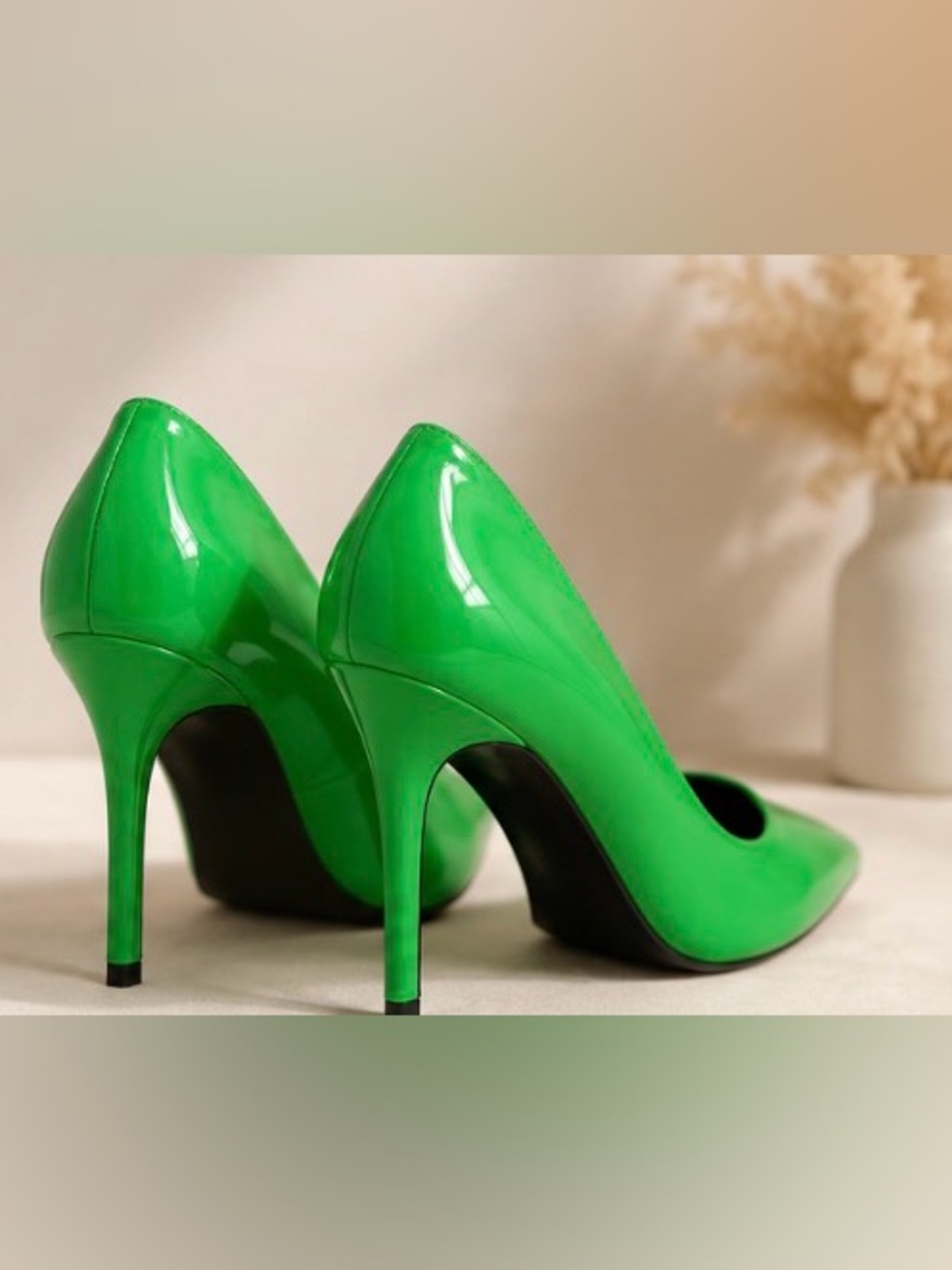 Cape Robbin Bright Green Patent Pointed Toe Pumps - Picture 4 of 5
